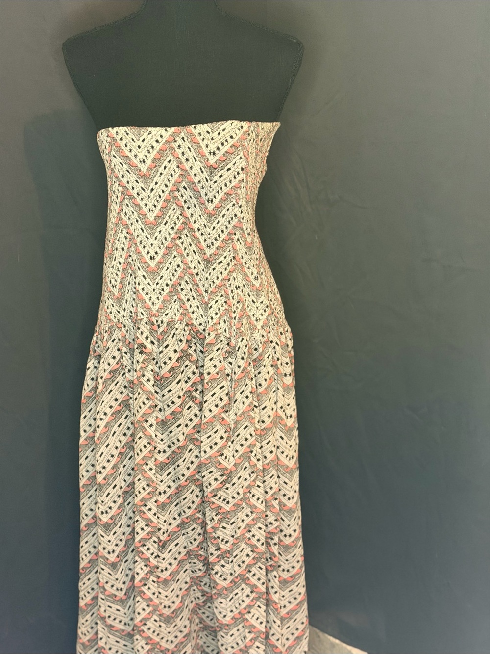 Mara Hoffman Strapless Chevron Maxi Dress in Cream, Black & Pink